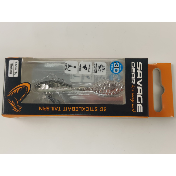 Тейл-спінер Savage Gear 3D Sticklebait Tailspin 65mm 9.0g Black Silver, фото , изображение 5