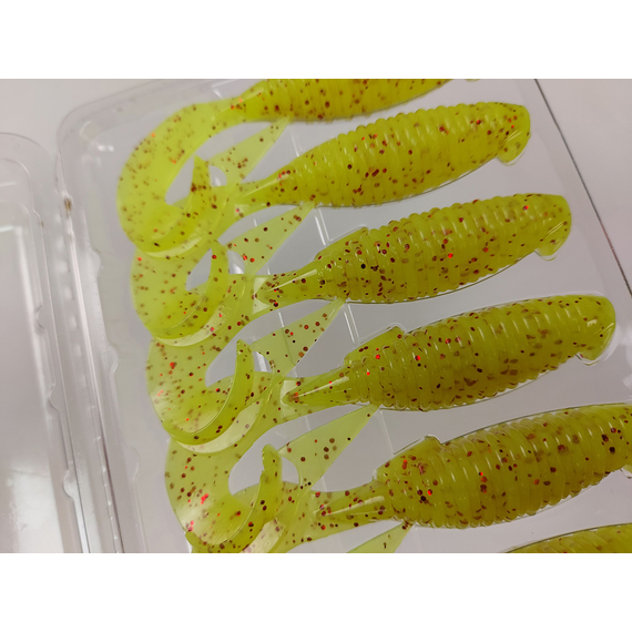 Силікон Keitech Flapper Grub 4" (7 шт/упак), колір:pal#01 chartreuse red flake, Довжина силікону: 4" (10.2 см), Колір силікону: PAL#01 Chartreuse Red Flake, фото , изображение 7