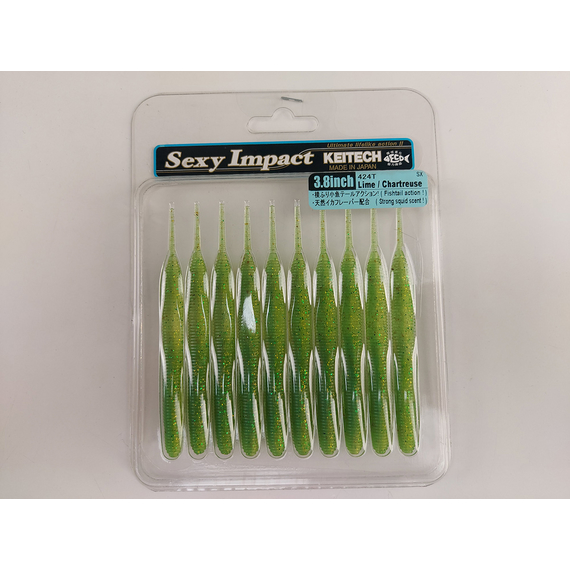 Силікон Keitech Sexy Impact 3.8" (10 шт/упак), колір:424 lime chartreuse, Довжина силікону: 3.8" (9.7 см), Колір силікону: 424 Lime Chartreuse, фото , изображение 6