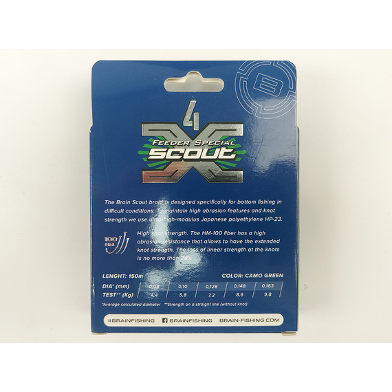Шнур Brain Scout 4X 150m 0.163mm 9.8kg (camo green), Диаметр: 0.163mm, Выберите цвет: camo green, фото , изображение 5
