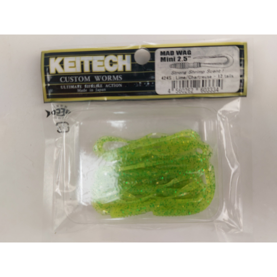 Силикон Keitech Mad Wag Mini 2.5" (12 шт/упак) ц:424 lime chartreuse, Длина силикона: 2.5" (6.3 см), Расцветка силикона: 424 Lime Chartreuse, фото , изображение 9