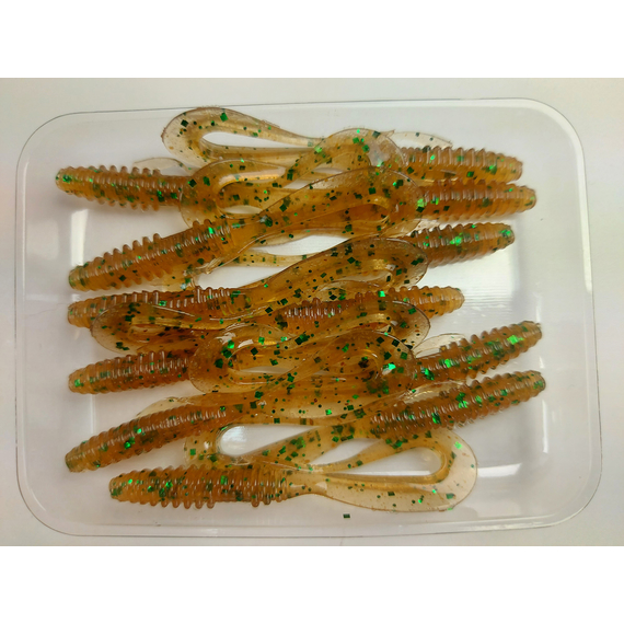 Силикон Keitech Mad Wag Mini 2.5" (12 шт/упак), цвет: ea#02 peach green flk., Длина силикона: 2.5" (6.3 см), Расцветка силикона: EA#02 Peach Green FLK, фото , изображение 9