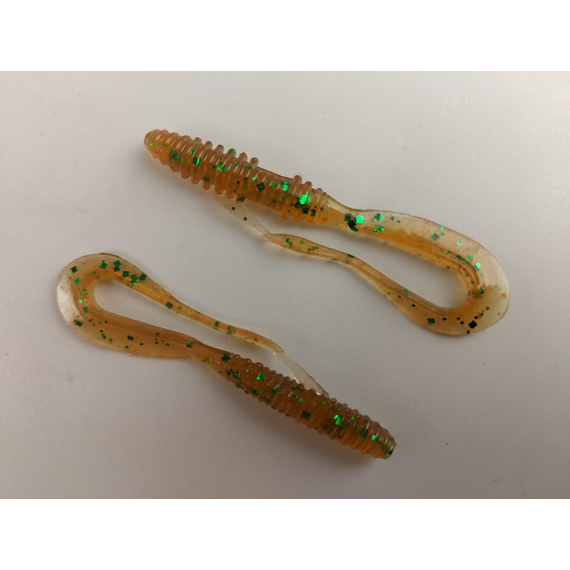 Силикон Keitech Mad Wag Mini 2.5" (12 шт/упак), цвет: ea#02 peach green flk., Длина силикона: 2.5" (6.3 см), Расцветка силикона: EA#02 Peach Green FLK, фото , изображение 4