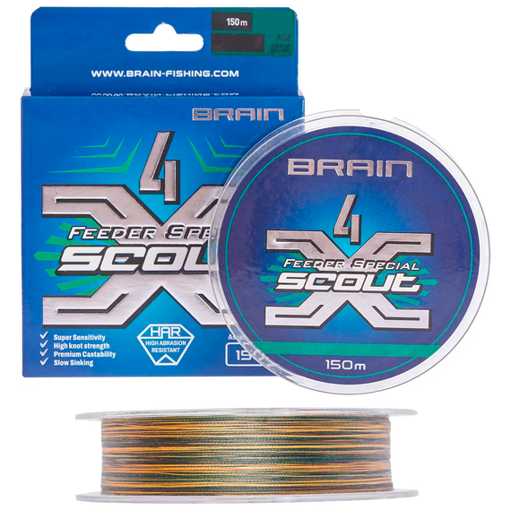 Шнур Brain Scout 4X 150m 0.163mm 9.8kg (camo green), Диаметр: 0.163mm, Выберите цвет: camo green, фото 