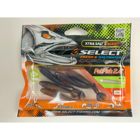Силикон Select Fatfish 2.4" col.206 (6 шт/упак), Длина силикона: 2.4" (6.1 см), Расцветка силикона: 206, фото , изображение 8