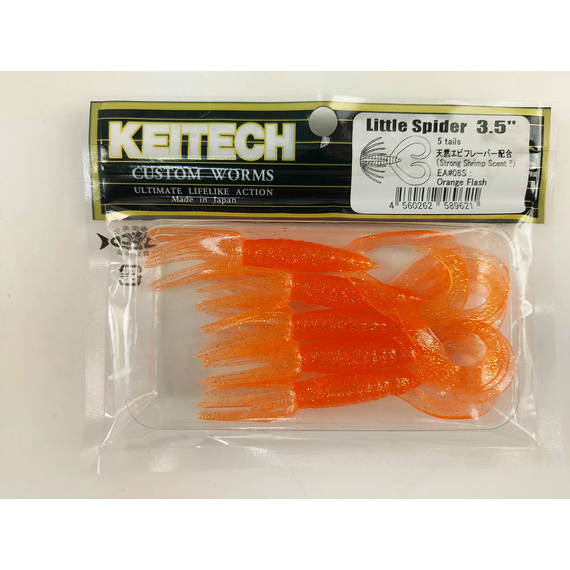 Силікон Keitech Little Spider 3.5" (5 шт/упак), колір:ea#06 orange flash, Довжина силікону: 3.5" (8.9 см), Колір силікону: EA#06 Orange Flash, фото , изображение 5