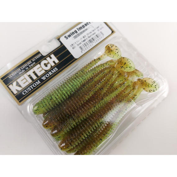 Силикон Keitech Swing Impact 3" (10 шт/упак) ц:401 greenpumpkinpp.chart, Длина силикона: 3" (7.6 см), Расцветка силикона: 401 Green Pumpkin/Chartreuse, фото , изображение 15