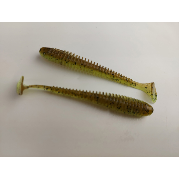 Силикон Keitech Swing Impact 3" (10 шт/упак) ц:401 greenpumpkinpp.chart, Длина силикона: 3" (7.6 см), Расцветка силикона: 401 Green Pumpkin/Chartreuse, фото , изображение 3