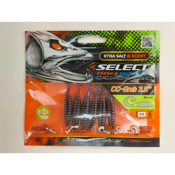 Силікон Select CC-Grub 3.5" col.010 (6 шт/упак), Довжина силікону: 3.5" (8.89 см), Колір силікону: 010, фото , изображение 7