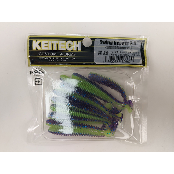 Силікон Keitech Swing Impact 2.5" (10 шт/упак), колір:pal#06 violet lime berry, Довжина силікону: 2.5" (6.3 см), Колір силікону: PAL#06 Violet Lime Berry, фото , изображение 10