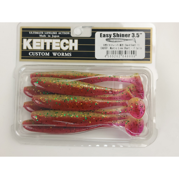 Силікон Keitech Easy Shiner 3.5" (7 шт/уп),, колір: ea#18 mystic lime chart, Довжина силікону: 3.5" (8.9 см), Колір силікону: EA#18 Mystic Lime Chart, фото , изображение 8