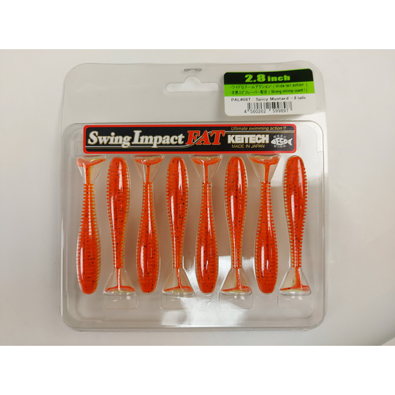 Силикон Keitech Swing Impact FAT 2.8" (8 шт/уп) цвет: ea#13 spicy mustard/blue, Длина силикона: 2.8" (7.1 см), Расцветка силикона: EA#13 Spicy Mustard/Blue, фото , изображение 6